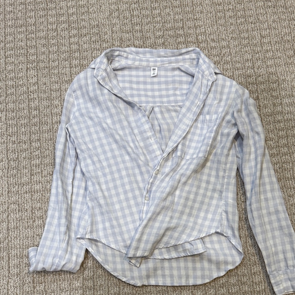 Blue and White Checkered Button-Up Shirt